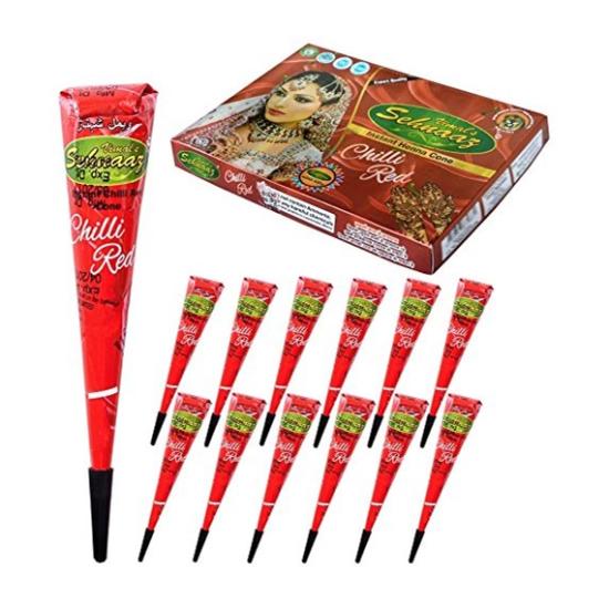 Vimal Sehnaaz Instant Chilli Kırmızı Golecha Kına Mehandi Konisi (28 gm) - Paket başına 12 Adet