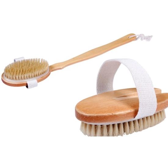Ahşap görünümlü uzun saplı banyo fırçası